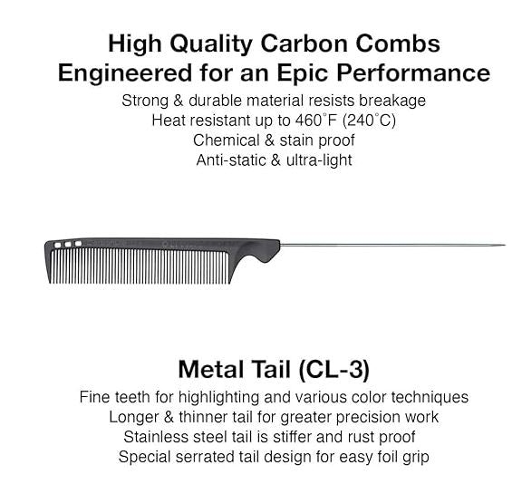 Olivia Garden CarbonLite Metal comb # CL-3 - Palms Fashion Inc.