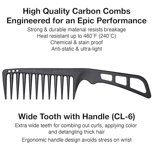 Olivia Garden CarbonLite Wide Tooth  Handle comb  # CL-6 - Palms Fashion Inc.