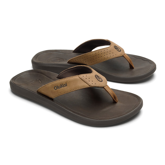 OluKai Men's Pili Waterproof Leather Sandals Footwear Olukai Tan/Dark Java 7