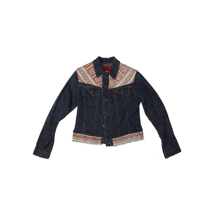 One-of-a-Kind Embroidered Tween Flower Denim Fringe Jacket - Thailand