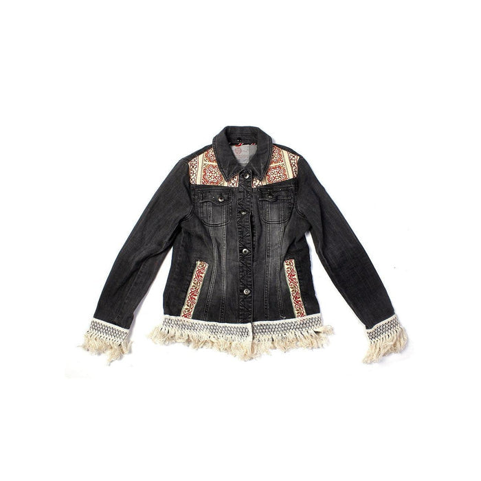 One-of-a-Kind Embroidered Tween Flower Denim Fringe Jacket - Thailand