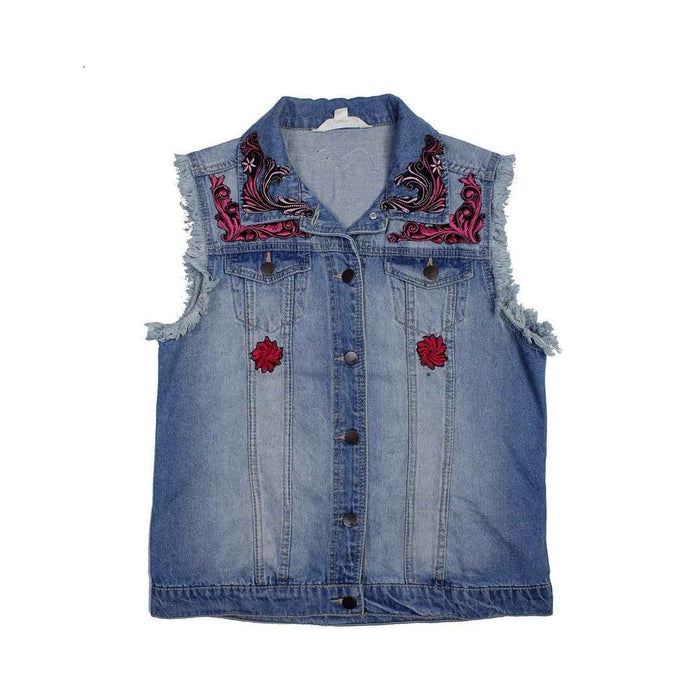 One of Kind Demin Embroidered Vest with Upcycled Hmong Fabrics - Thailand