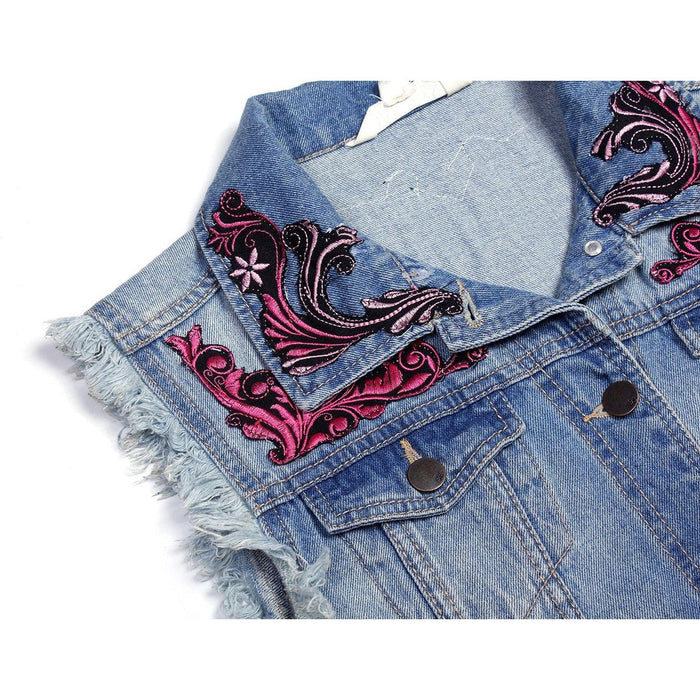 One of Kind Demin Embroidered Vest with Upcycled Hmong Fabrics - Thailand