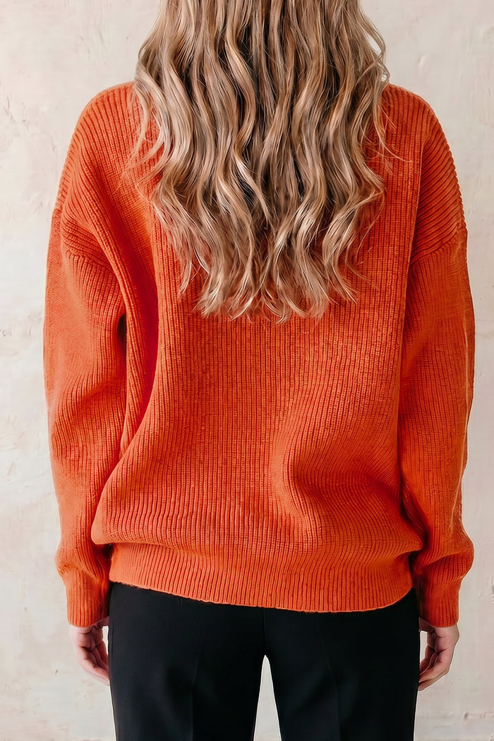 Orange Drop Shoulder Long Sleeve Round Neck Halloween Sweater 🇺🇸