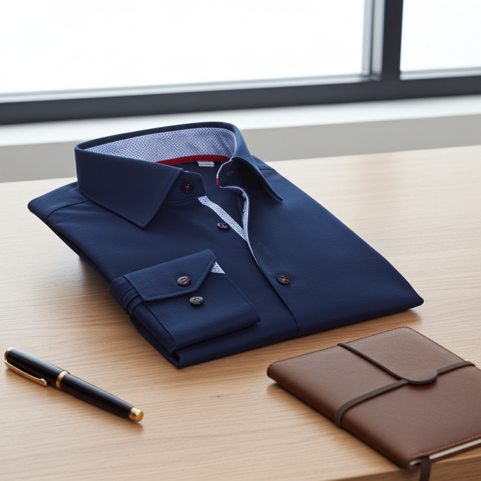 Paul// Fitted Cotton Knit-Stretch Button-Up Shirt  // Navy //