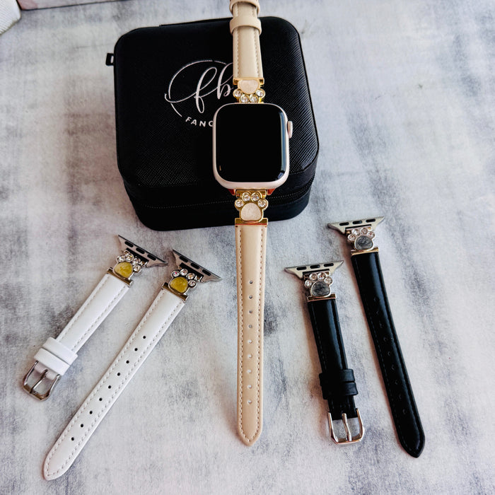 Paw & Sparkle Leather Band For Apple Watch Multiple Colors Available â Featuring dazzling crystal paw connectors and soft leather straps, these cute Apple Watch bands are made to turn heads (and wa...