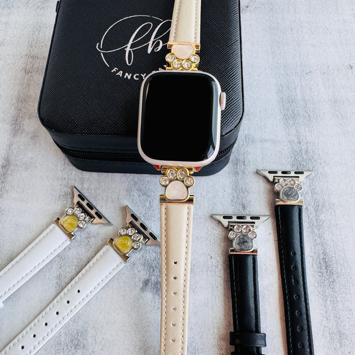 Paw & Sparkle Leather Band For Apple Watch Multiple Colors Available â Featuring dazzling crystal paw connectors and soft leather straps, these cute Apple Watch bands are made to turn heads (and wa...