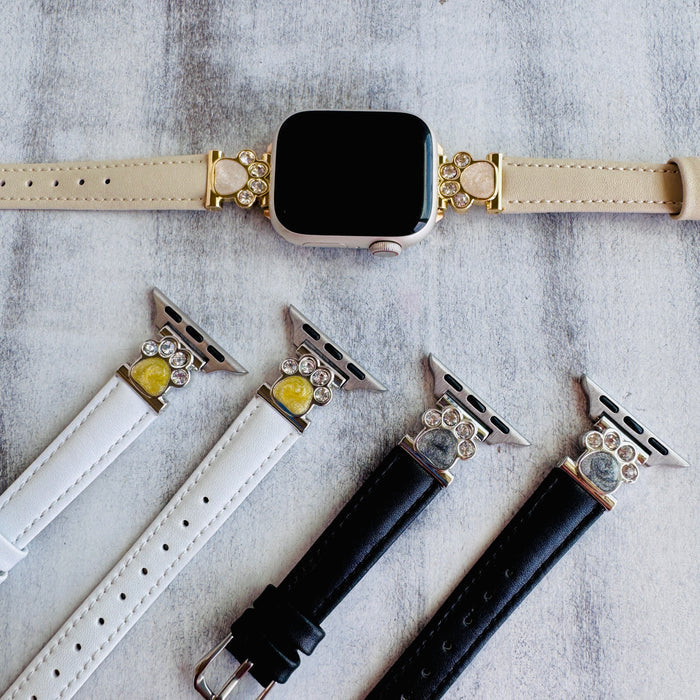 Paw & Sparkle Leather Band For Apple Watch Multiple Colors Available â Featuring dazzling crystal paw connectors and soft leather straps, these cute Apple Watch bands are made to turn heads (and wa...