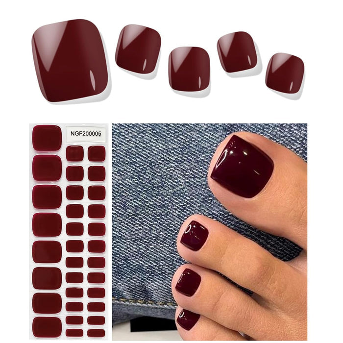 Red Wood Semicured Gel Nail Strips Application - Solid Red UV Nail Art