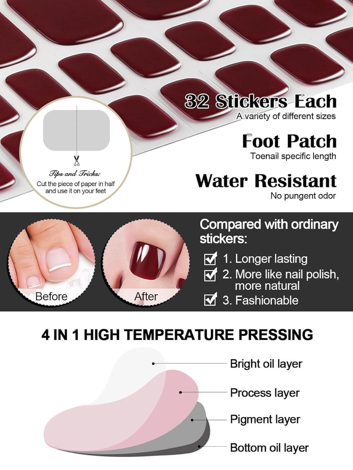 Red Wood UV Gel Nail Stickers - Solid Deep Red Semicured Nail Wraps on Nails