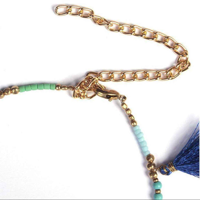 Penelope Turquoise Beaded Tassel Anklet | Handmade - Thailand