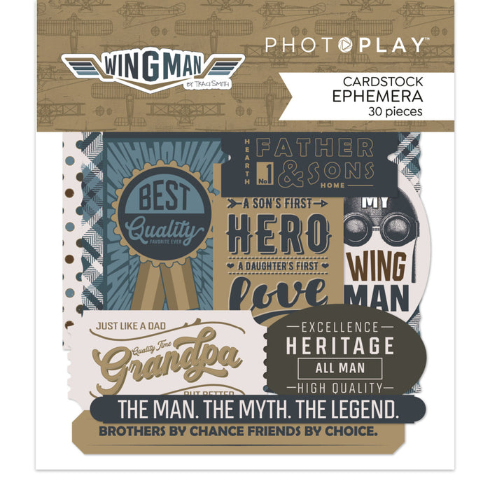 Photoplay - Ephemera - Wingman. Pack of designer cardstock die cuts, pre-cut, acid and lignon free. Available at Embellish Away located in Bowmanville Ontario Canada.