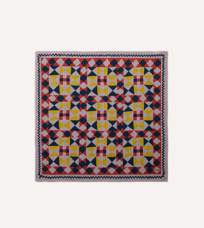 Pink Patchwork Print Wool-Silk Bandana