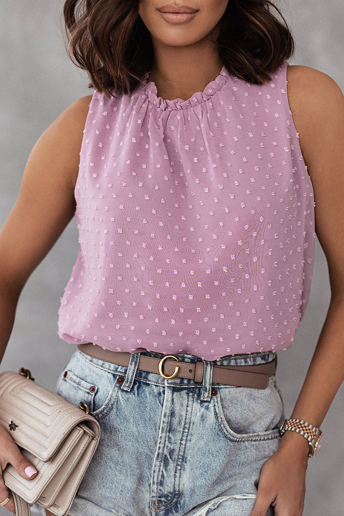 Pink Swiss Dot Sleeveless Ruffle Tank 🇺🇸