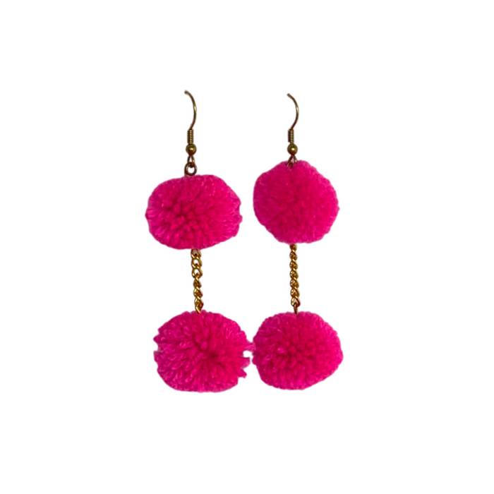 Pom Pom Brass Chain Earrings - Thailand