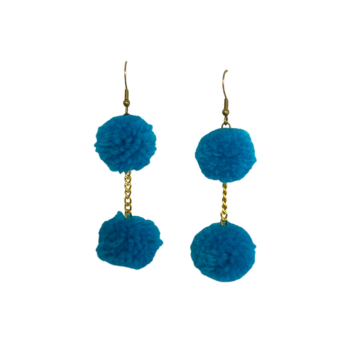 Pom Pom Brass Chain Earrings - Thailand