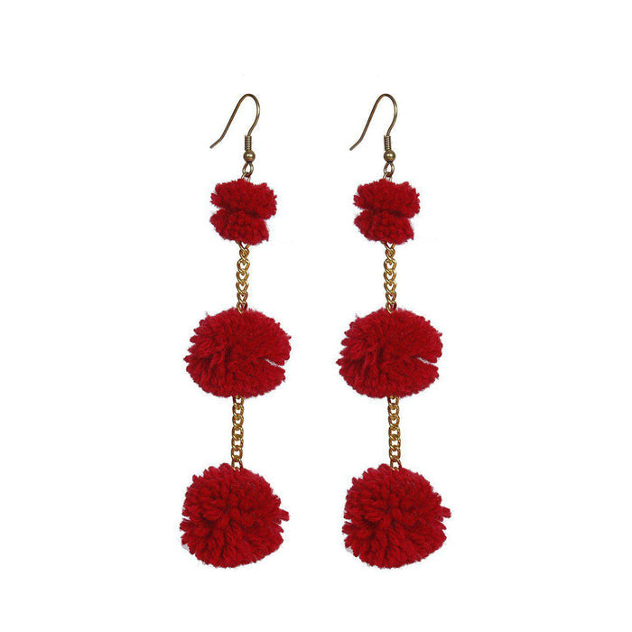 Pom Pom Triple Earrings - Thailand