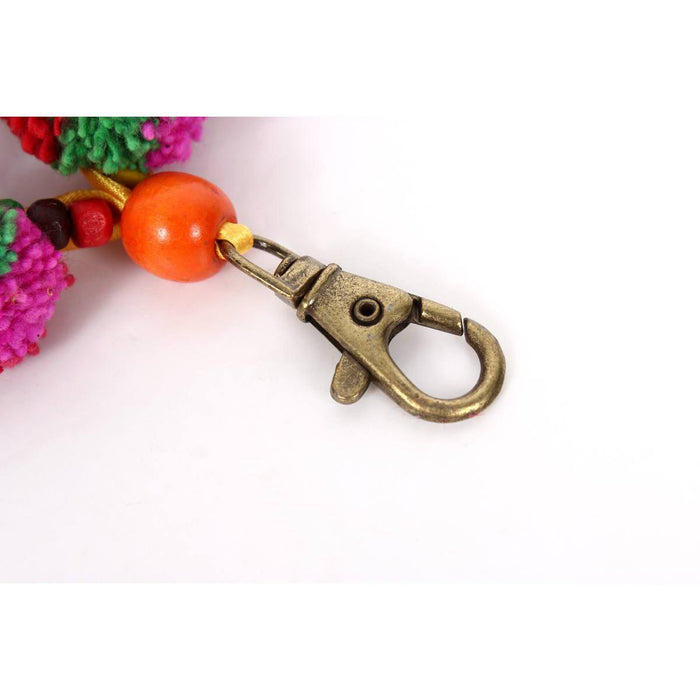 Pom Pom Zipper Pull with Wood Beads and Shells | Handmade Keychain | Thailand