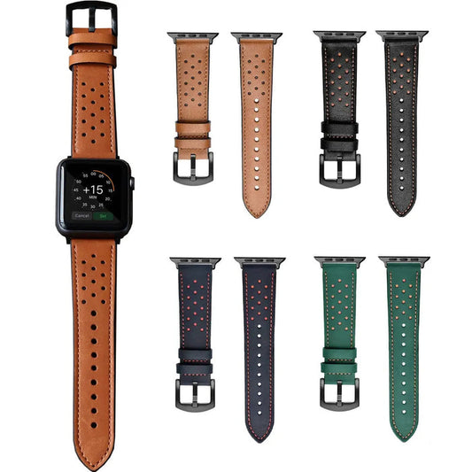Prestige Leather Band For Apple Watch Multiple Colors Available — These leather bands are crafted with genuine leather and detailed stitching, adding a refined touch to any Apple Watch.