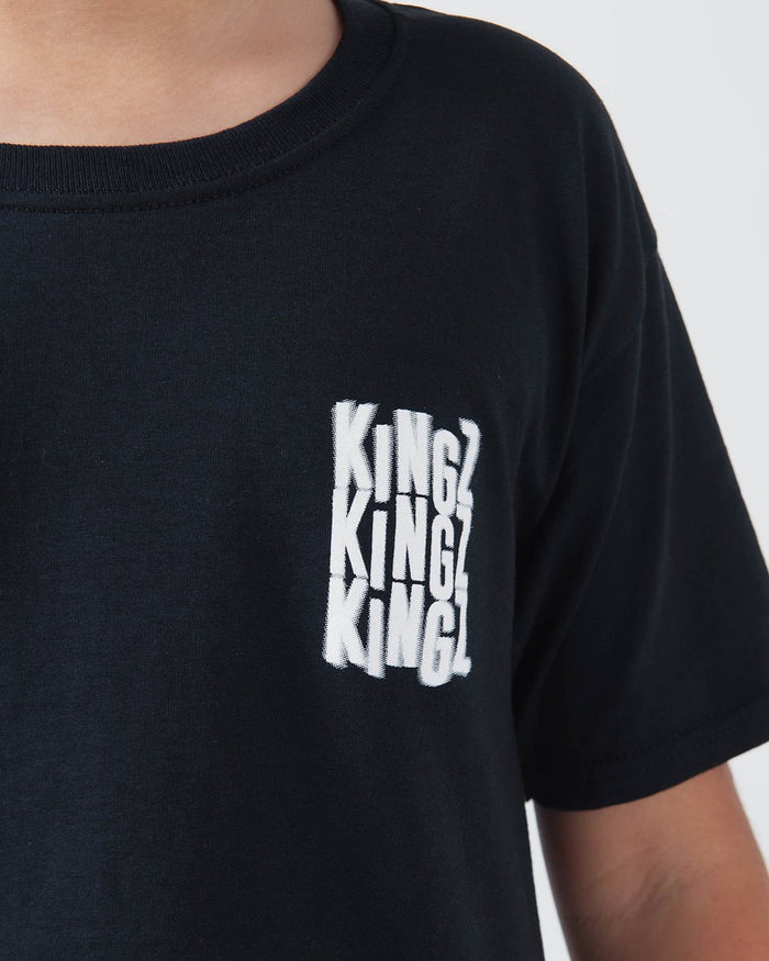 Kingz Quake Youth Tee Black - Close-Up Front View Youth Chest Multi-Layer KINGZ Text Left Chest Black Cotton Streetwear Tee [color:Black]