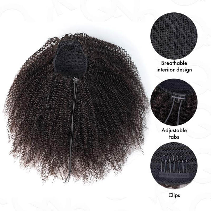 QVR Drawstring Ponytail Extension Afro Kinky Curly Human Hair Ponytail Hairstyle