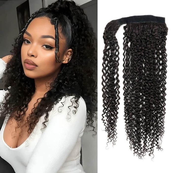 kinky curly 100% human hair warp around ponytail extensions