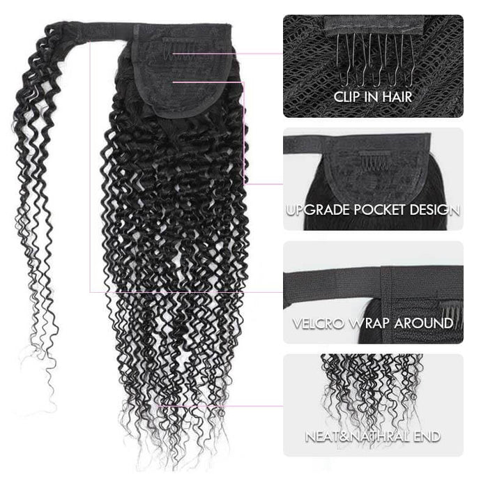 velcro wrap around natural curly ponytail extensions