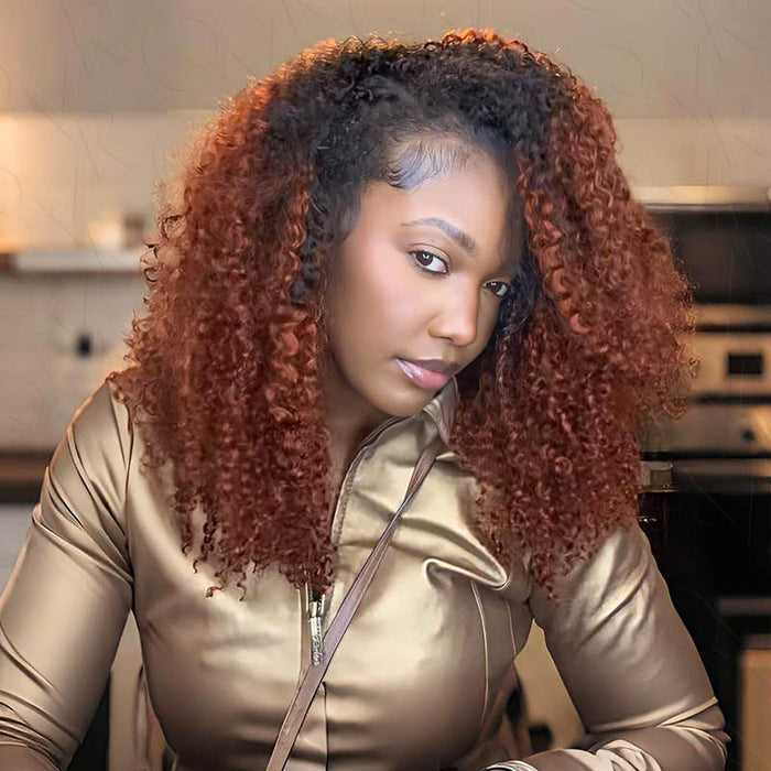 QVR #T1B/350 Crochet Hair Small Kinky Curly Machine Made Feather Human Hair Extension