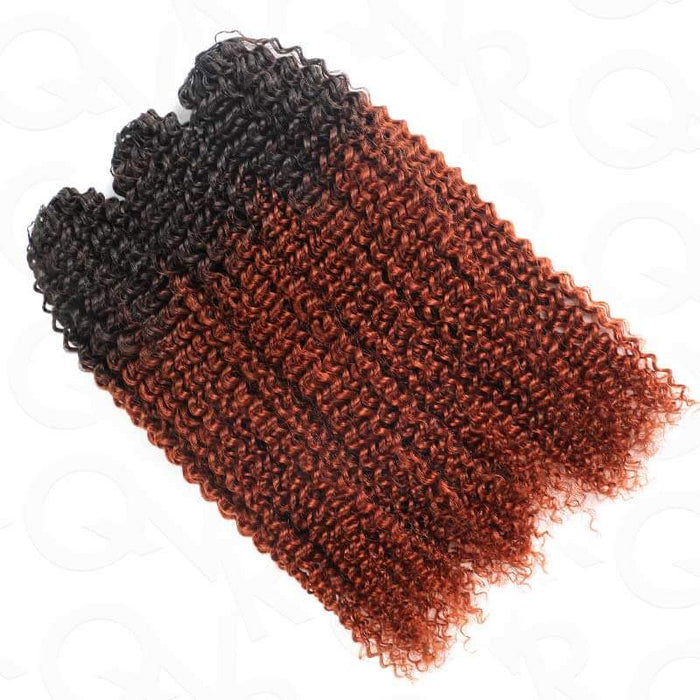 Small kinky curly crochet human hair extension in color #T1B/350.