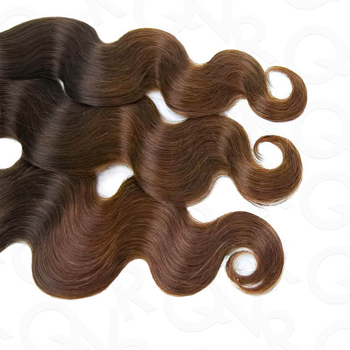 Brown body wave crochet human hair extensions in #T2/30 color, high-quality 100% human hair.