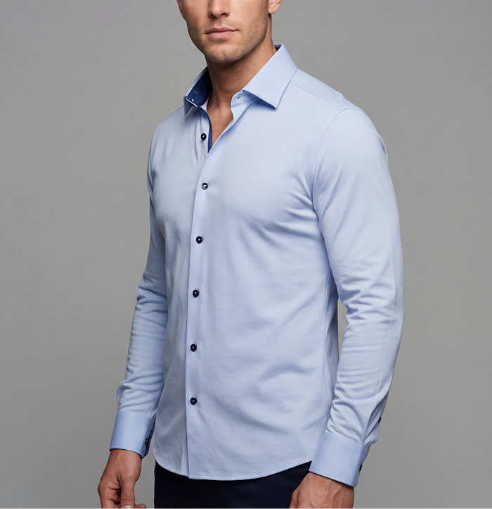 Ralph// Fitted Cotton Knit-Stretch Button-Up Shirt - Blue