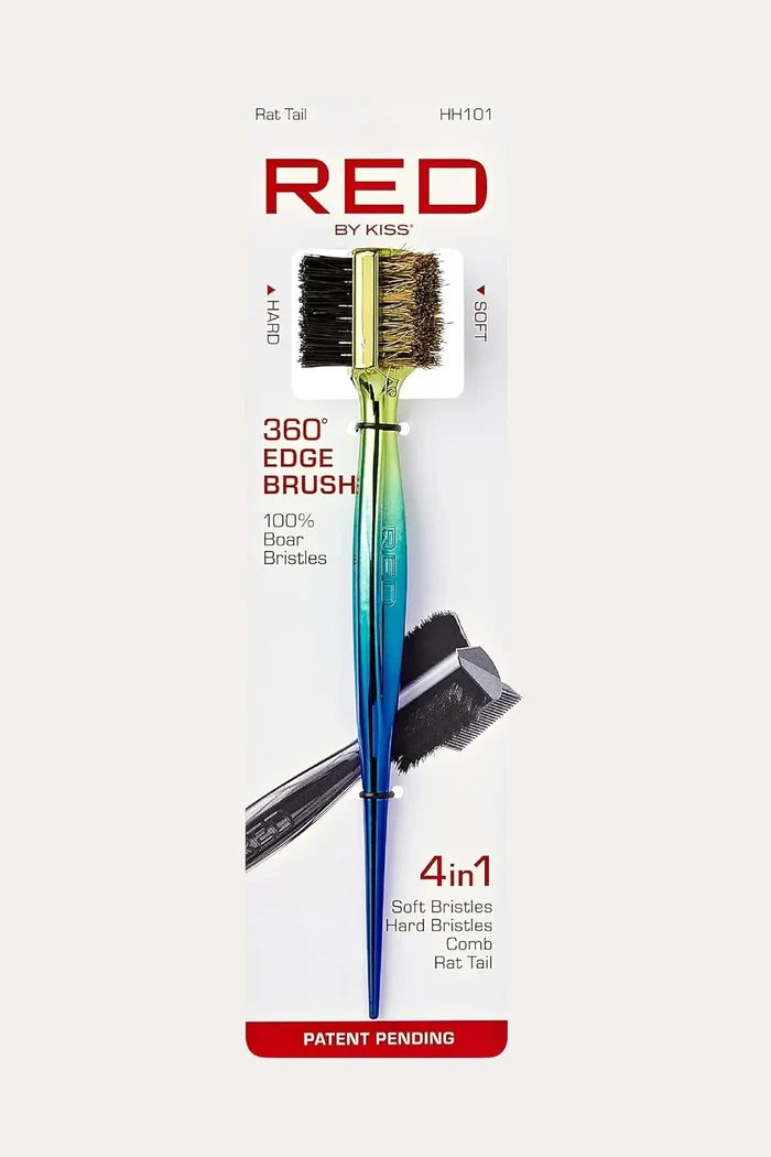 RED 4-IN-1 360 EDGE BRUSH WITH RATTAIL RED BEAUTY