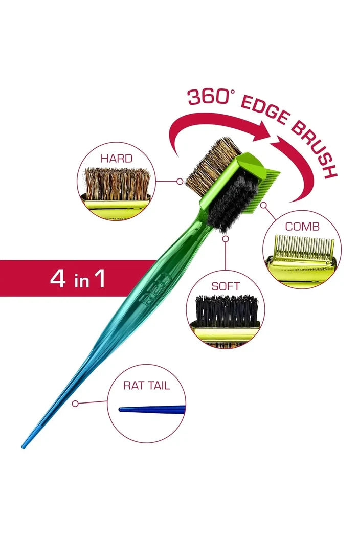 RED 4-IN-1 360 EDGE BRUSH WITH RATTAIL RED BEAUTY