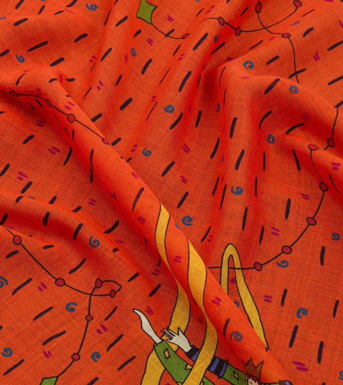 Red Acrobat Print Wool-Silk Bandana