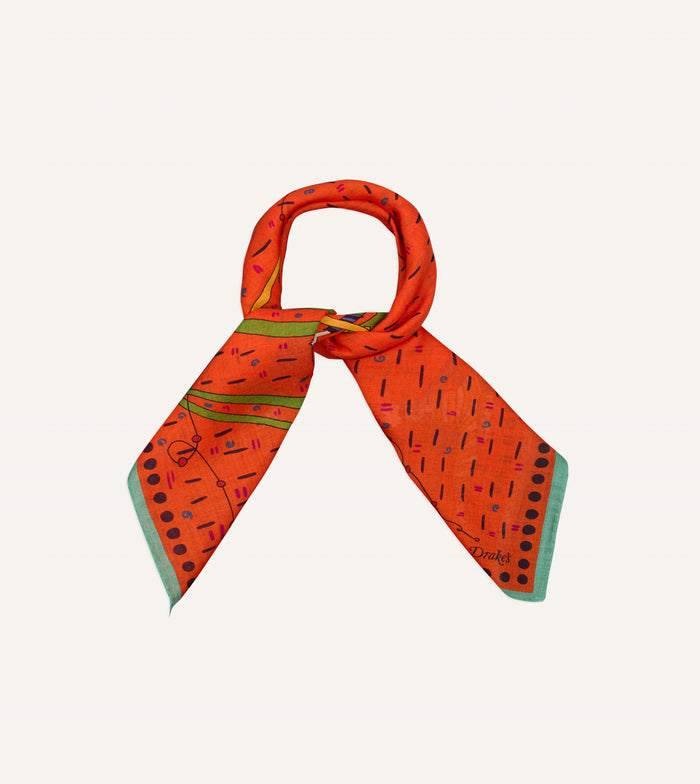 Red Acrobat Print Wool-Silk Bandana
