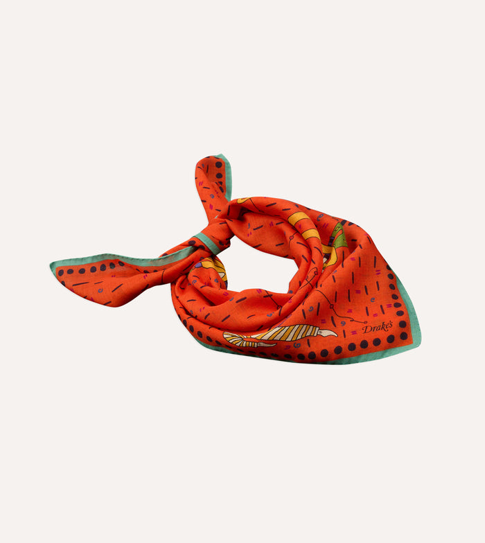 Red Acrobat Print Wool-Silk Bandana