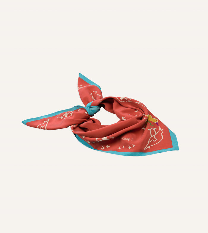 Red Oyster Catcher Print Silk Bandana