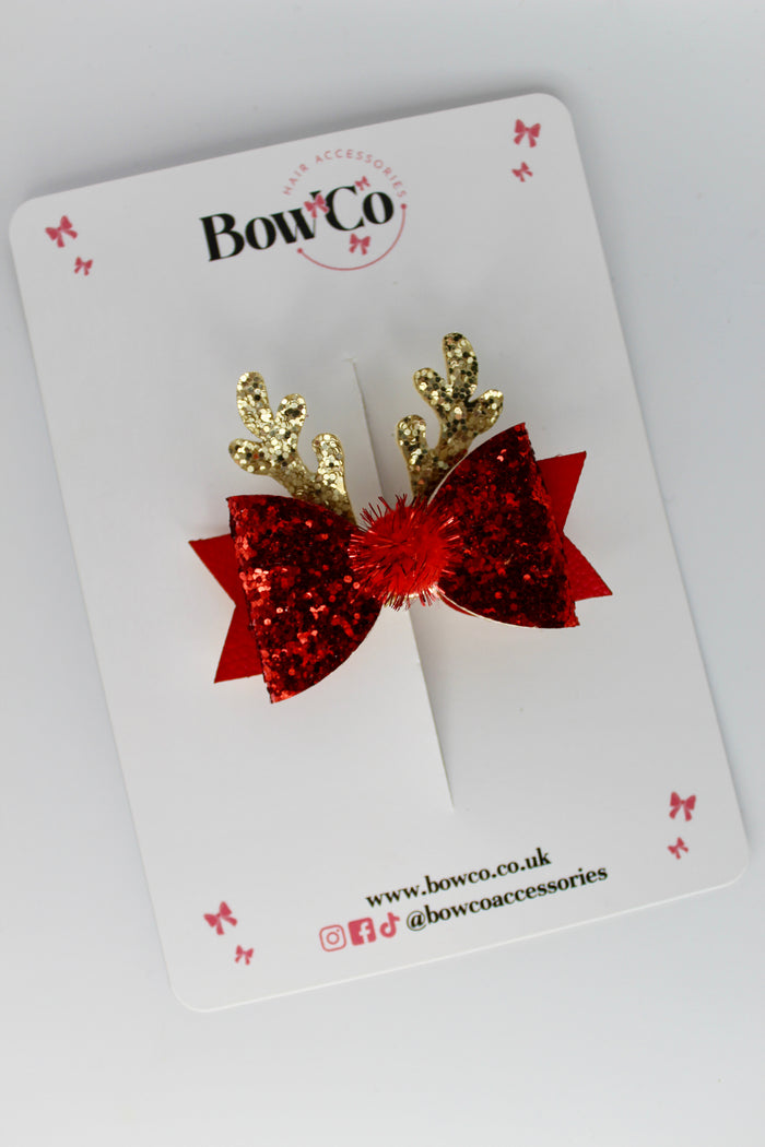 Red Sequin Reindeer Bow