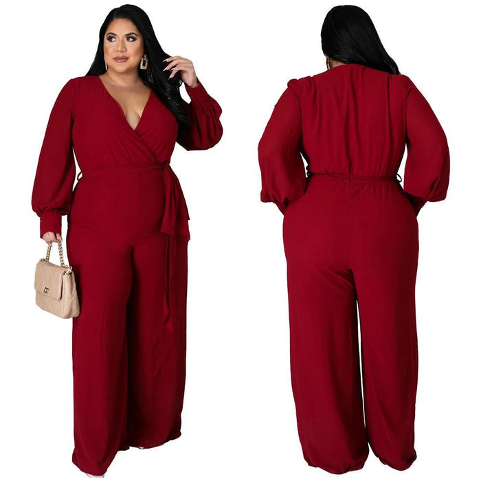 Relaxed-fit Straight-leg Solid-color Jumpsuit With Belt