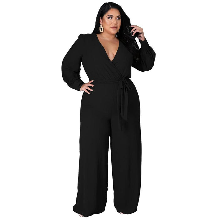 Relaxed-fit Straight-leg Solid-color Jumpsuit With Belt