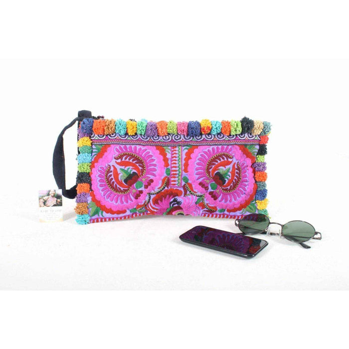Rocio Multi-Color Pom Pom Wristlet Bag - Thailand