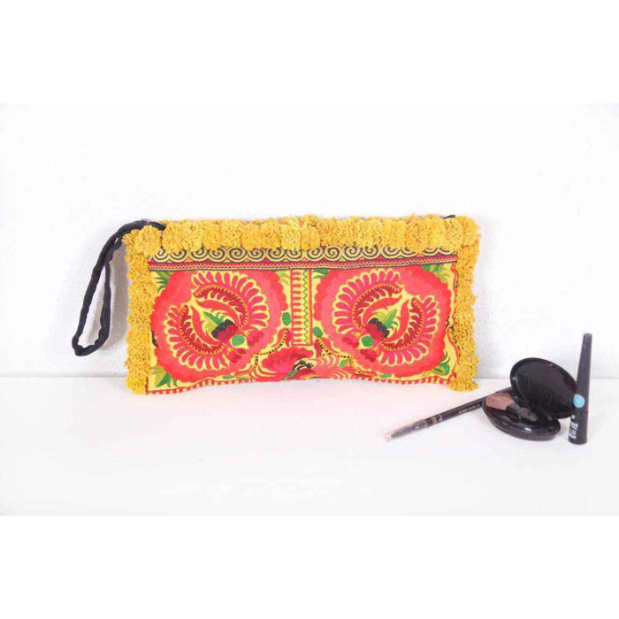 Rocio Multi-Color Pom Pom Wristlet Bag - Thailand