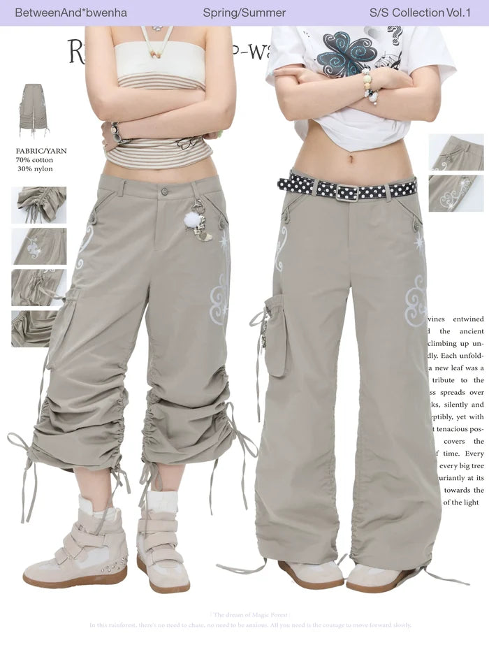 Ruffle-front two-way work pants