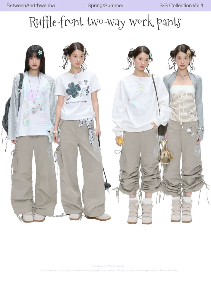 Ruffle-front two-way work pants