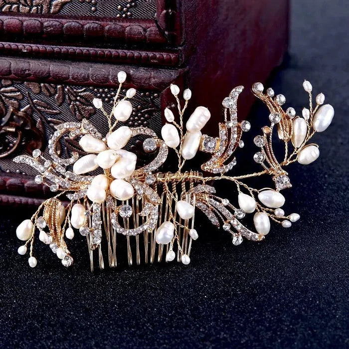 "Samantha" - Pearl and Crystal Bridal Hair Comb - Available in Silver and Gold