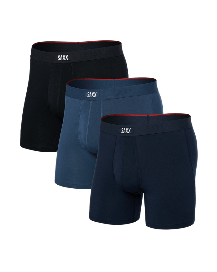 Saxx Men's Vibe Xtra Soft Comfort Boxer Brief 6" (3 Pack) Apparel SAXX Dark Denim/Navy/Black Small