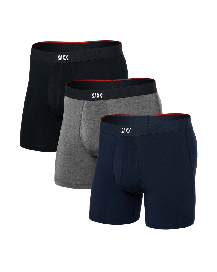 Saxx Men's Vibe Xtra Soft Comfort Boxer Brief 6" (3 Pack) Apparel SAXX Black/Dark Grey Heather/Navy Small