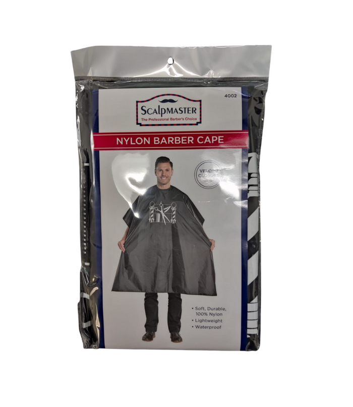 SCALPMASTER NYLON BARBER CAPE BLK # 4002 - Palms Fashion Inc.