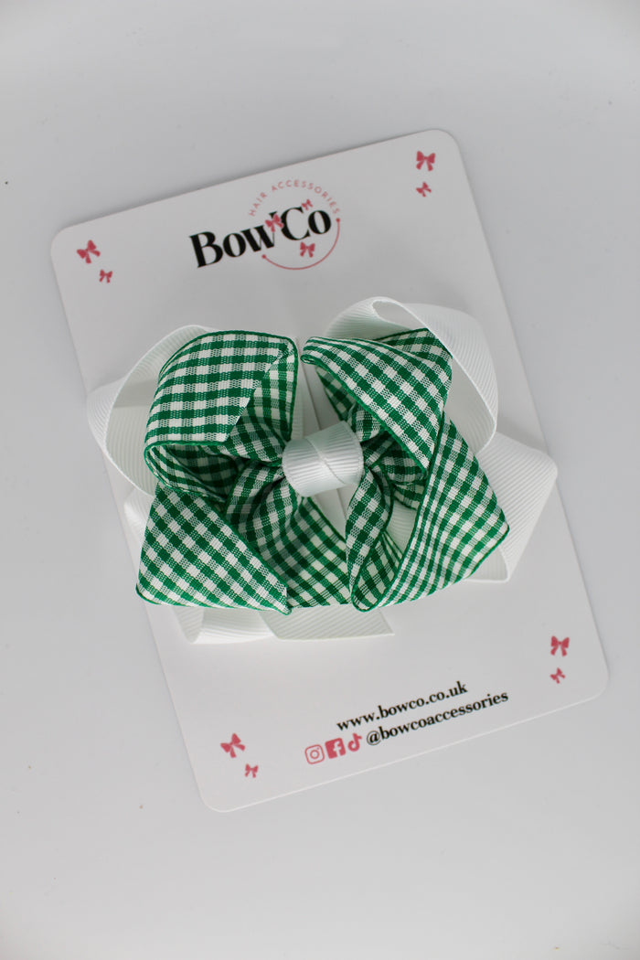School Bow Green Gingham Double Loop Bow - Clip
