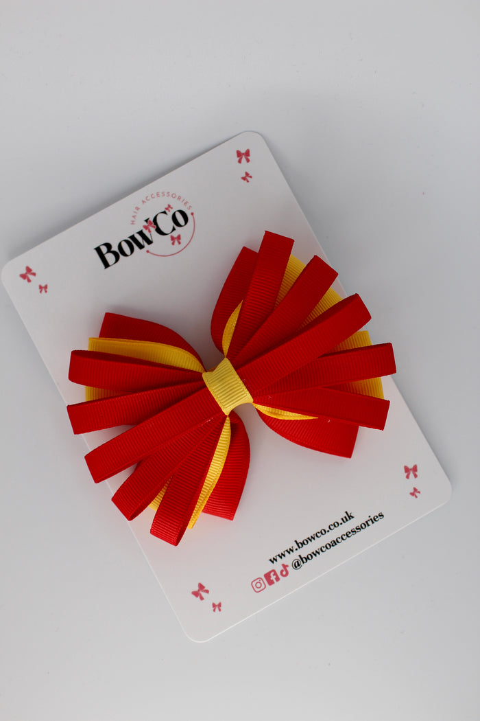 School Bow Red and Yellow Gold - Spiral Bow - Clip